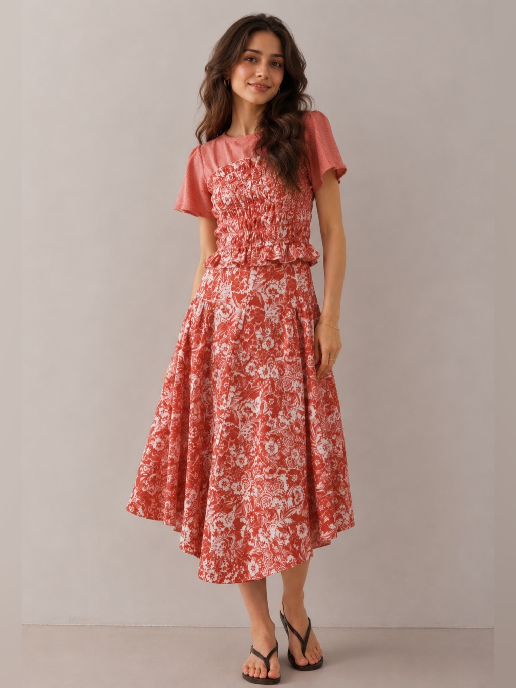 Two Pieces By Anthropologie Smocked Linen Twofer Top And Skirt